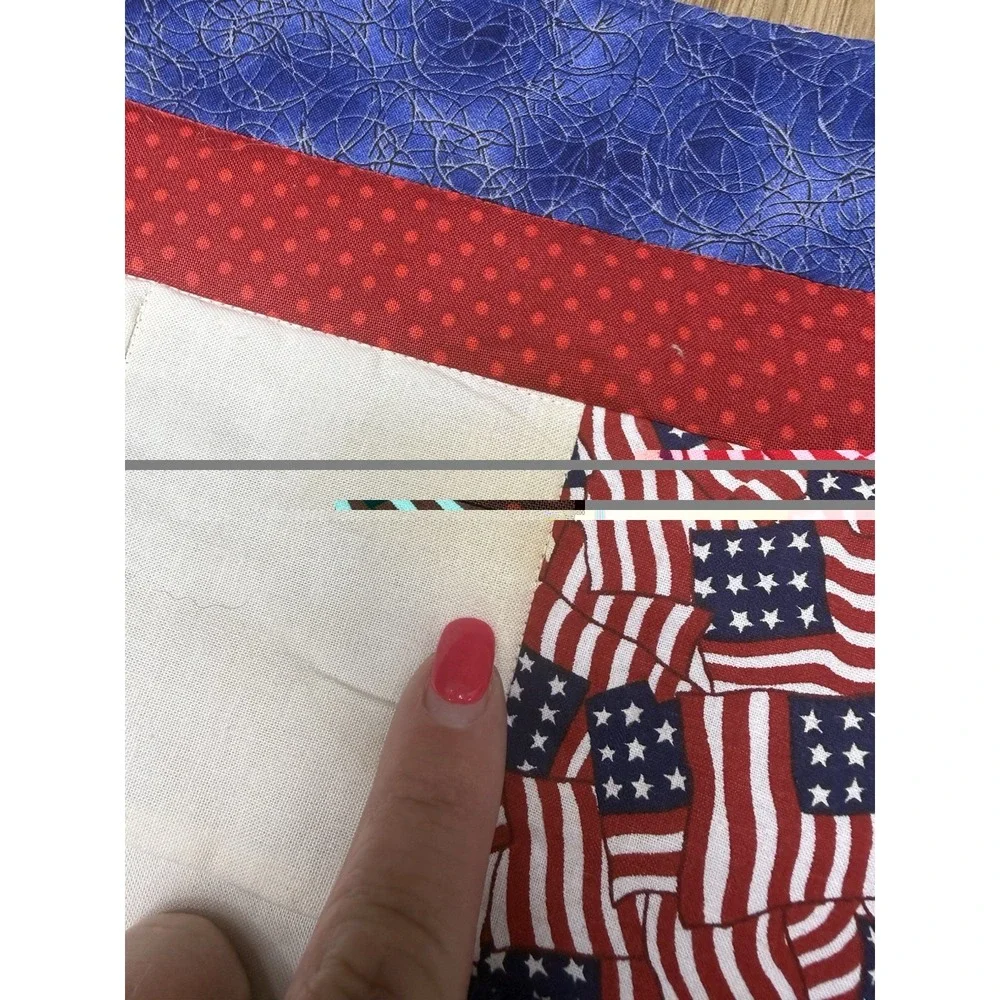 USA Patriotic Uncle Sam Red White Blue Handmade Quilted Table Runner July 41x18